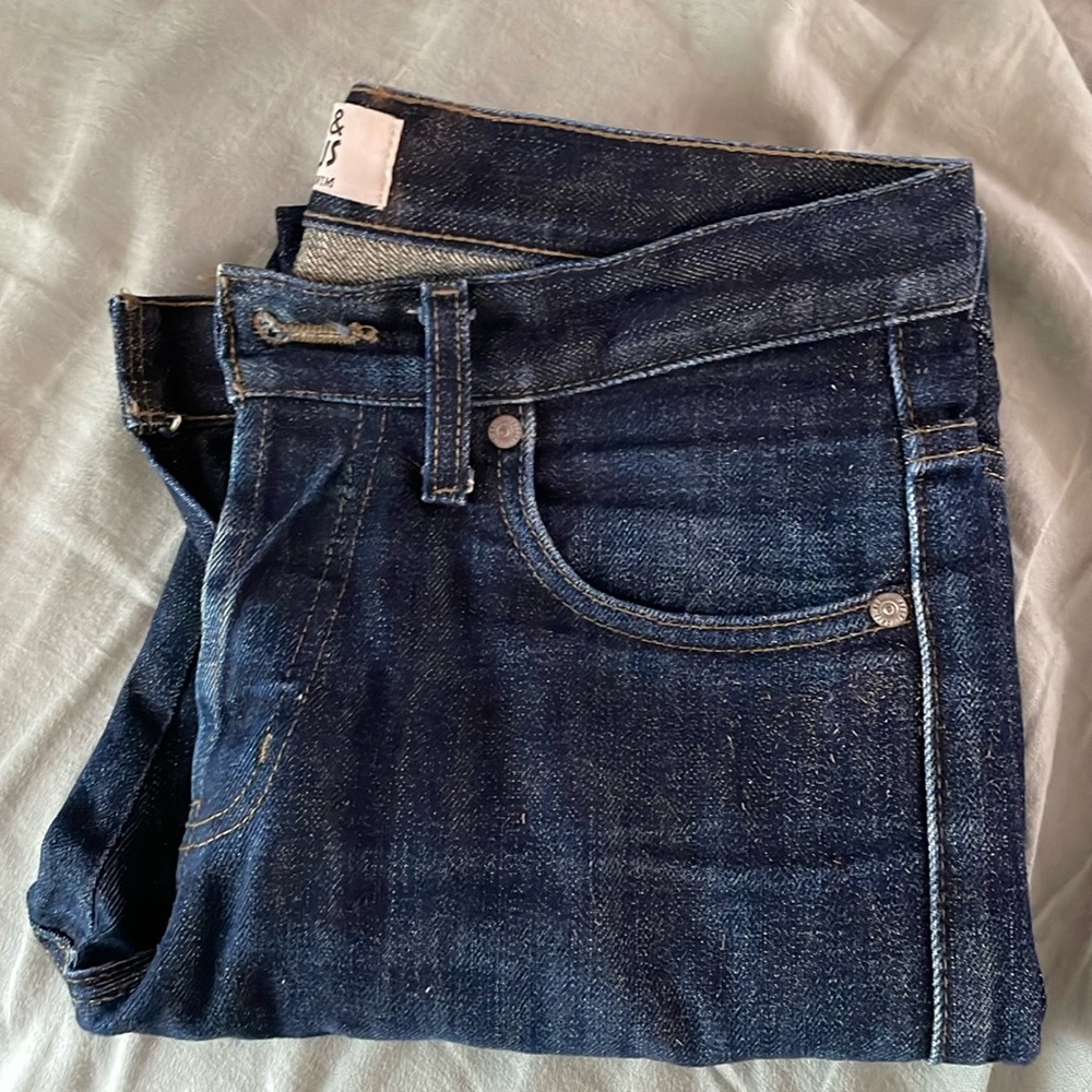 Naked and famous green tea selvedge super skinny guy jeans